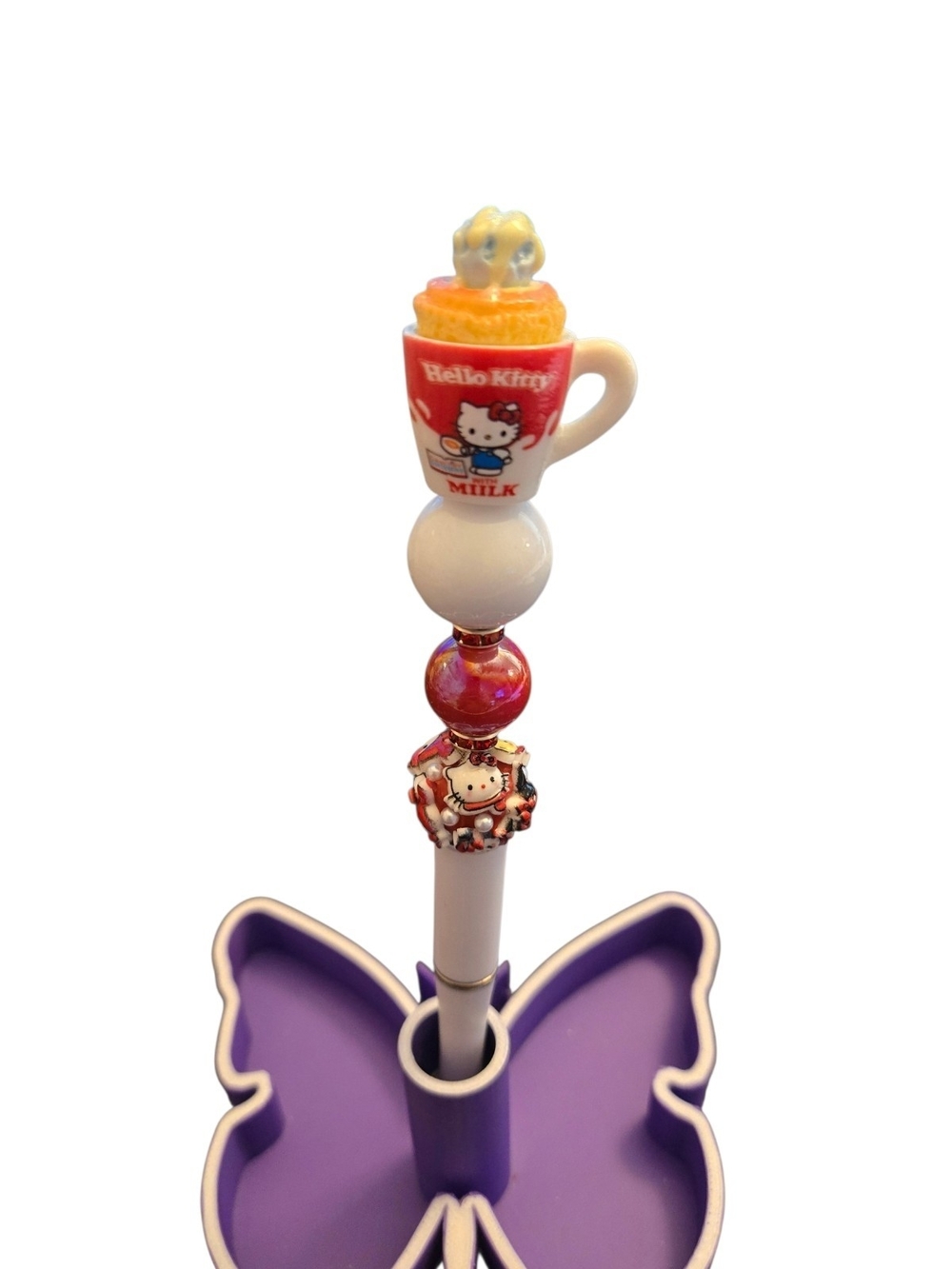 Hello Kitty  Beadable  Pen with Red Milk Cup Accent